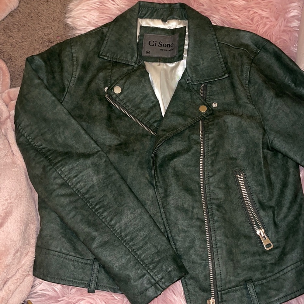 Ci Sono By Cavalini Dark green leather jacket